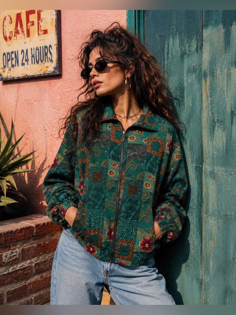 Teddi Vintage XL Patchwork Paisley Floral Zip Jacket Boho 90s Oversized‎